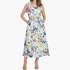 Anne Klein White Sleeveless Spaghetti Strap Midi Dress, SIZE 2